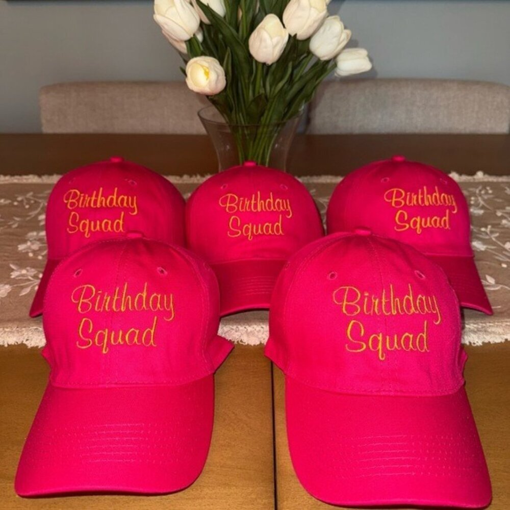 Birthday Squad Embroidered Hot Pink Adjustable Baseball Cap 5 Hats